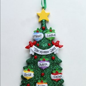 Green Glitter Christmas Tree 6 Baubles