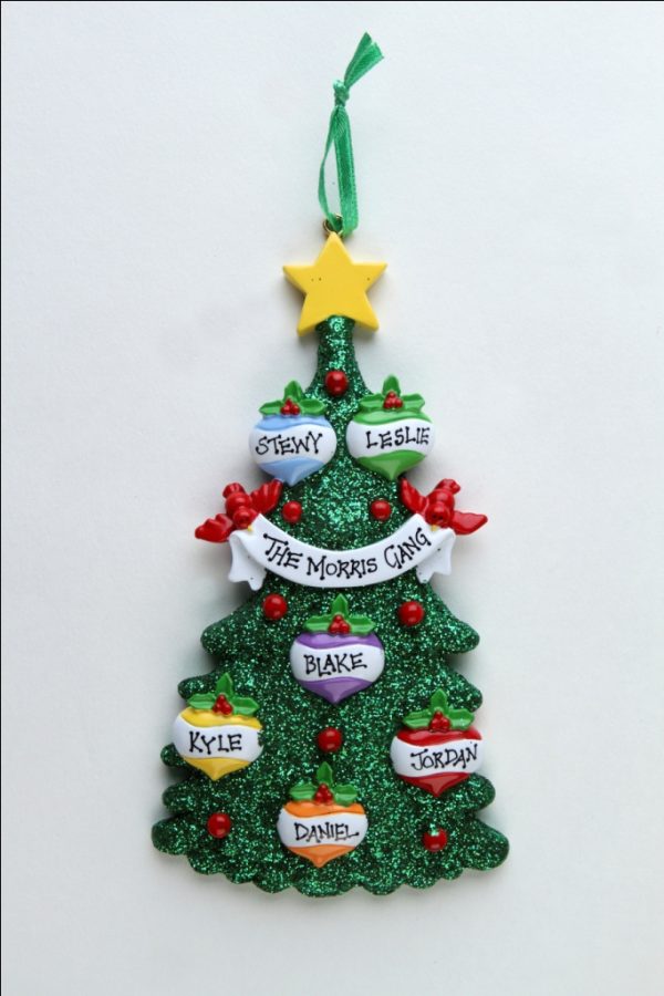 Green Glitter Christmas Tree 6 Baubles