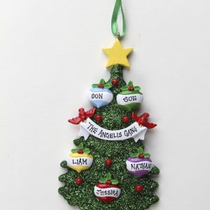 Green Glitter Christmas Tree 5 Baubles