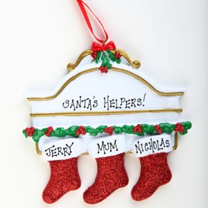 WHITE MANTEL WITH GLITTER STOCKINGS - FAMILY OF 3