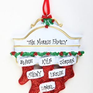 WHITE MANTEL WITH GLITTER STOCKINGS - FAMILY OF 6