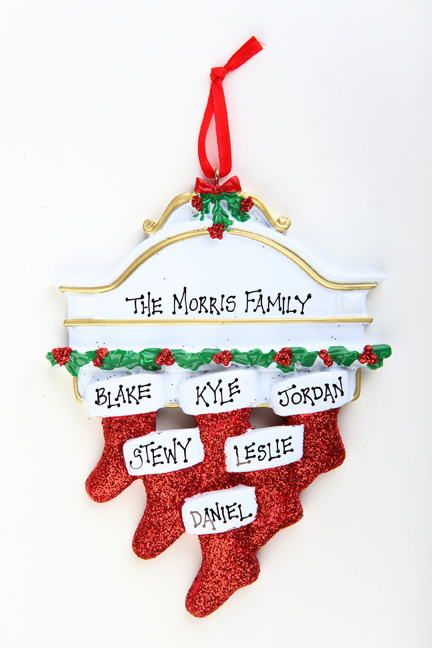WHITE MANTEL WITH GLITTER STOCKINGS - FAMILY OF 6