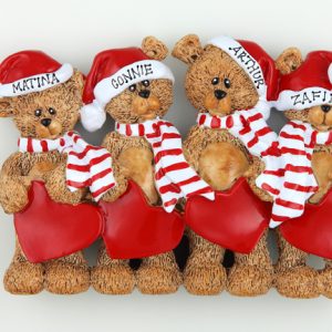 Santa Hat Teddy Bears Tabletop – Family of 4