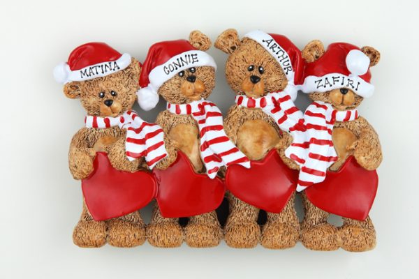Santa Hat Teddy Bears Tabletop – Family of 4