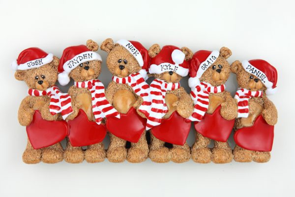 Santa Hat Teddy Bears Tabletop – Family of 6