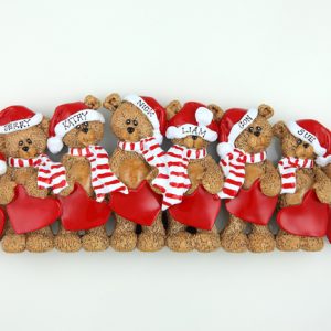 Santa Hat Teddy Bears Tabletop – Family of 8