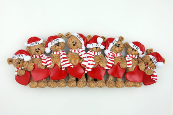 Santa Hat Teddy Bears Tabletop – Family of 8