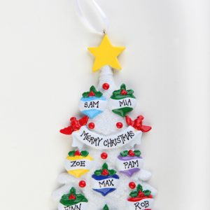 WHITE GLITTER CHRISTMAS TREE 8 BAUBLES