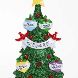 GREEN GLITTER CHRISTMAS TREE TABLETOP - FAMILY OF 4