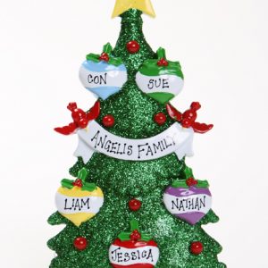 GREEN GLITTER CHRISTMAS TREE TABLETOP - FAMILY OF 5